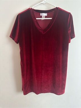Coco and Main Velvet V-Neck Short Sleeve Tee in Burgundy by unknown